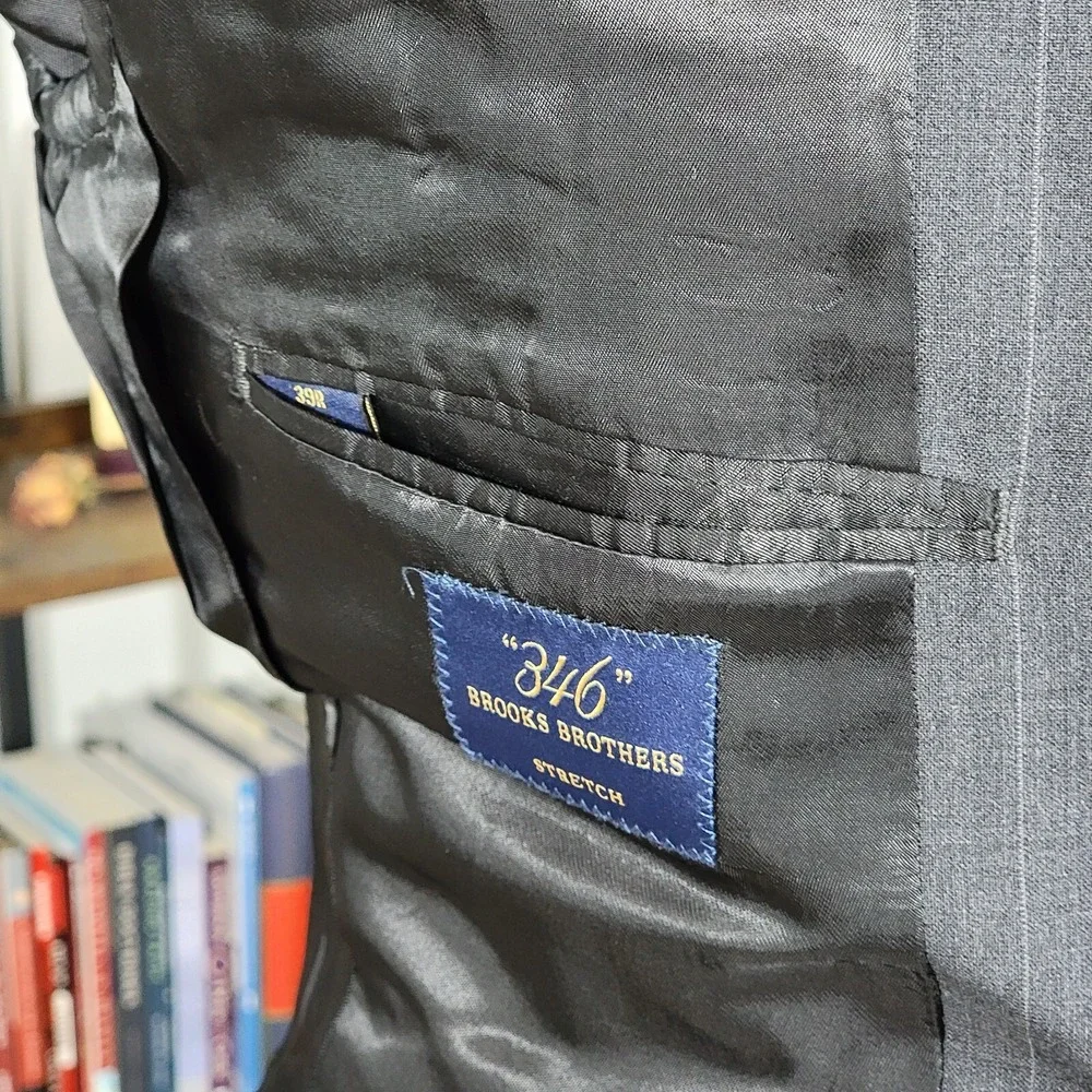 Brooks‎ Brothers 346 Mens Sport Coat Blazer Two Button Gray Striped Stretch 39R